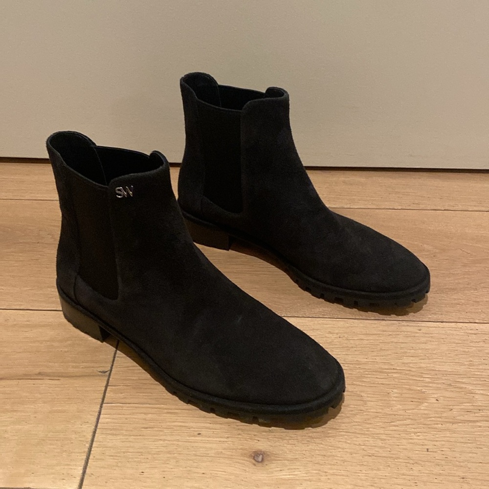 Stuart Weitzman Black Suede Laine Ankle Boots - Size 38.5